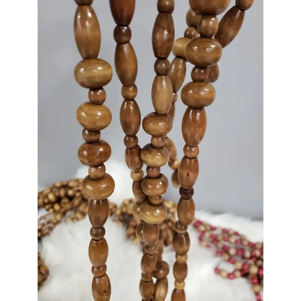 Santas Best 117 Ft Garland Christmas Tree Bead Natural Wood‎ Red MCM Valentines